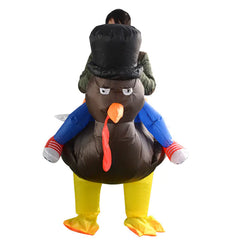 Inflatable bird costume with a person inside on a white background