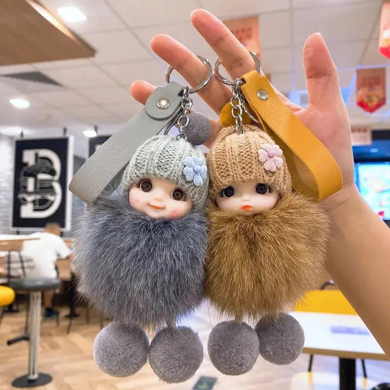 Cute Expression Face Baby Pompom Keychain