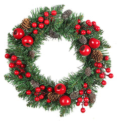 30cm PVC Leaf Christmas Wreath with Pinecones