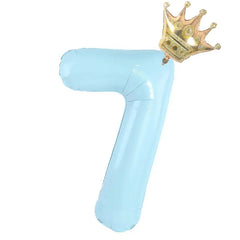 32inch Baby Blue Pink Foil Number Balloon With Crown 1 2 3 4 5 6 7 8 9 0  Birthday Party Baby Shower Decoration