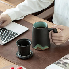 Mountain Design Ceramic Tea Mug With Filter