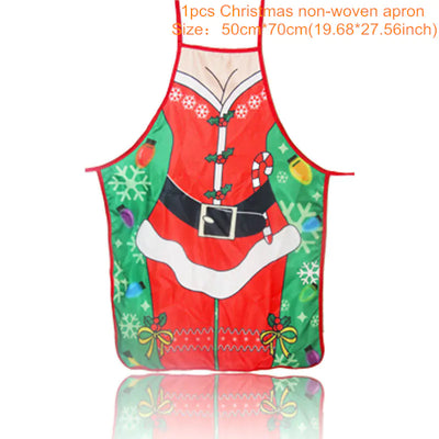 Christmas-themed apron with Santa Claus design on a white background
