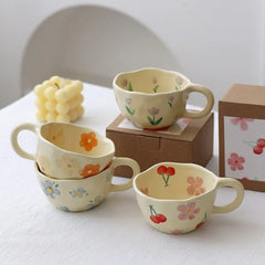 Korean Retro Hand-Painted Floral Mug