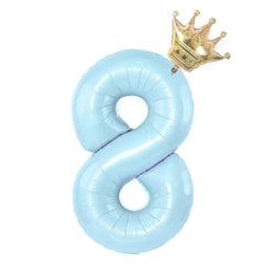 32inch Baby Blue Pink Foil Number Balloon With Crown 1 2 3 4 5 6 7 8 9 0  Birthday Party Baby Shower Decoration