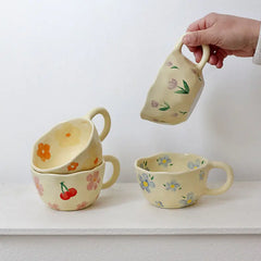 Korean Retro Hand-Painted Floral Mug