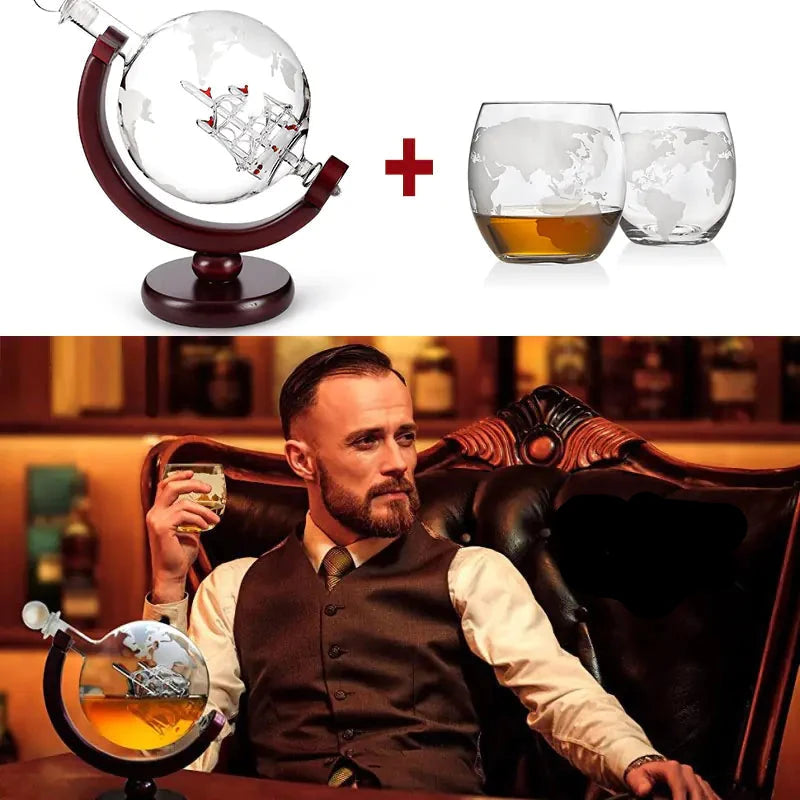 Whiskey Decanter Globe Wine Aerator Glass Set