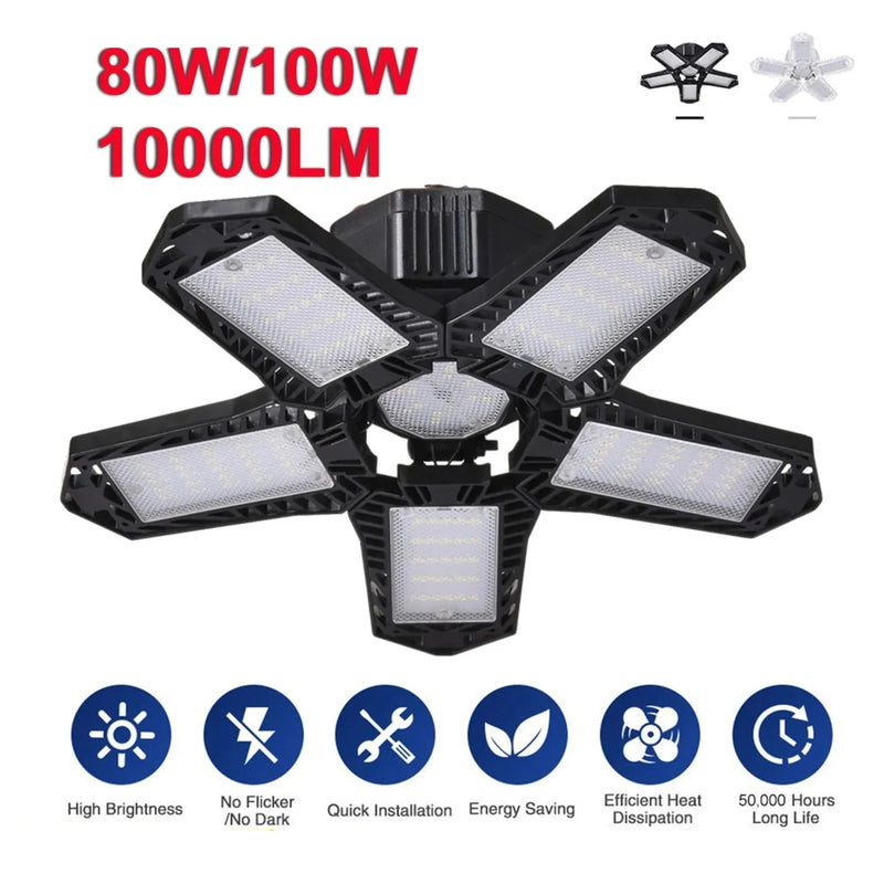 80W/100W Garage Light Deformable Foldable Garage Ceiling Lamp