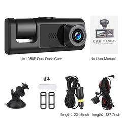 Car Dual Lens Dash Cam HD 1080P Front/Rear/Inside Video Recorder Camera G-Sensor