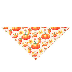 Fabric with pumpkins and leaves pattern on a white background