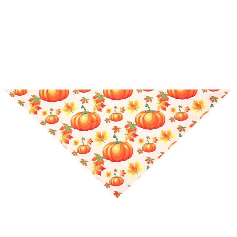 Fabric with pumpkins and leaves pattern on a white background