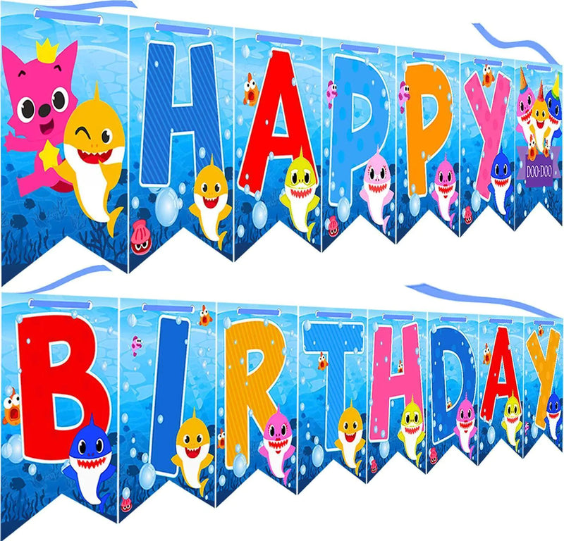 Happy Birthday Banner Garland Baby Shark Theme Party Supplies For Kids Baby Shower