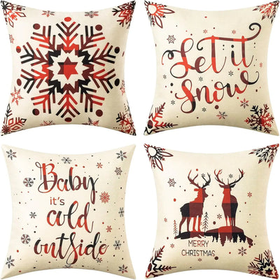 4 Pack Christmas Pillow Covers 18X18 Inch Linen Holiday Decorative Throw Pillow Covers