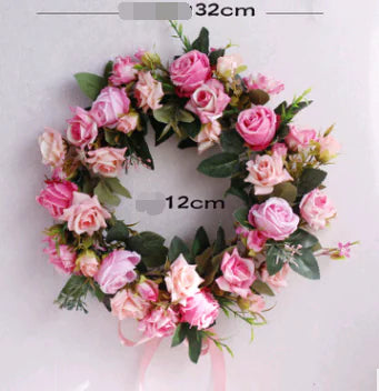 Floral wreath with pink and green flowers on a white background, wedding, easter