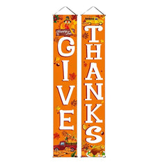 Two Thanksgiving-themed banners with 'Gives Thanks' text on an orange background.