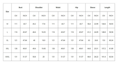 size table, size chart