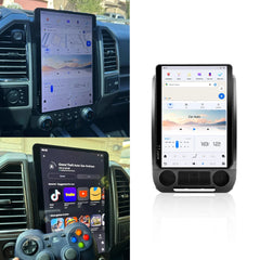 Car infotainment system display with different apps on a white background