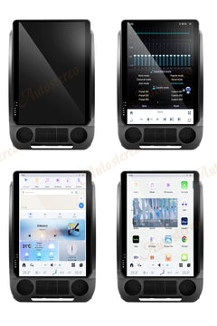 Four views of a smartphone with a stylus holder on a white background