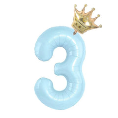 32inch Baby Blue Pink Foil Number Balloon With Crown 1 2 3 4 5 6 7 8 9 0  Birthday Party Baby Shower Decoration