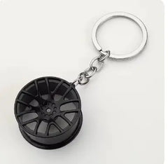 Car Gear Head Keychain with Turbo, Brake Disc, and Shock Absorber Pendants