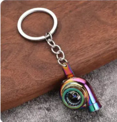 Car Gear Head Keychain with Turbo, Brake Disc, and Shock Absorber Pendants