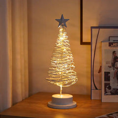 LED Spiral Christmas Tree Lamp – Wrought Iron Desk Ornament for Festive Decor