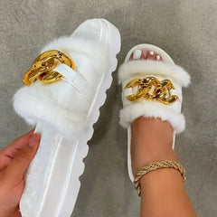 Winter Plush Slippers Fashion Open Toe