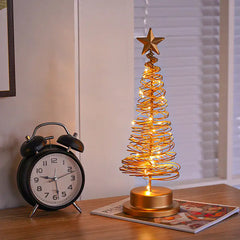 LED Spiral Christmas Tree Lamp – Wrought Iron Desk Ornament for Festive Decor