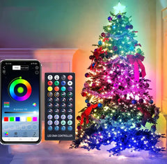 Colorful Christmas tree with LED lights and a smartphone app for control