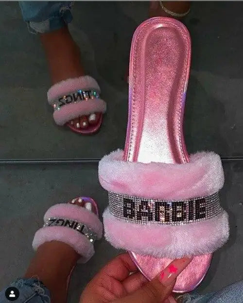 Pink Slippers With Artificial Fur | Barbie