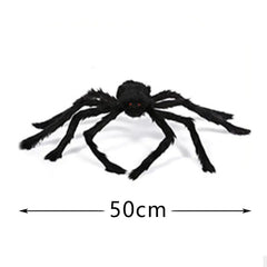 Decoración de Halloween con araña gigante de peluche negra