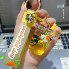 Floating Animal Milk Tea Keychain