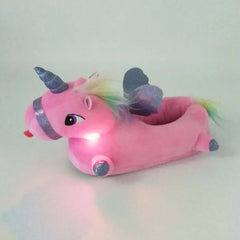 Unicorn Plush Slippers with LED Light: Winter Indoor Warm Shoes