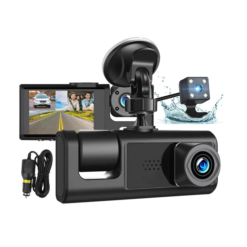 Car Dual Lens Dash Cam HD 1080P Front/Rear/Inside Video Recorder Camera G-Sensor