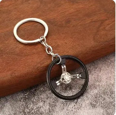 Car Gear Head Keychain with Turbo, Brake Disc, and Shock Absorber Pendants