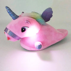 Unicorn Plush Slippers with LED Light: Winter Indoor Warm Shoes