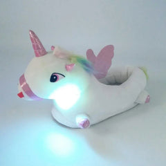 Unicorn Plush Slippers with LED Light: Winter Indoor Warm Shoes