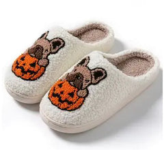 Halloween Dog Embroidery Cotton Home Slippers