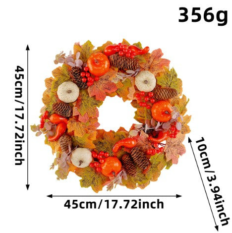 Decorative wreath with autumn elements and measurements on a white background