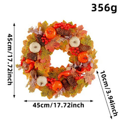 Decorative wreath with autumn elements and measurements on a white background