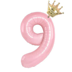 32inch Baby Blue Pink Foil Number Balloon With Crown 1 2 3 4 5 6 7 8 9 0  Birthday Party Baby Shower Decoration