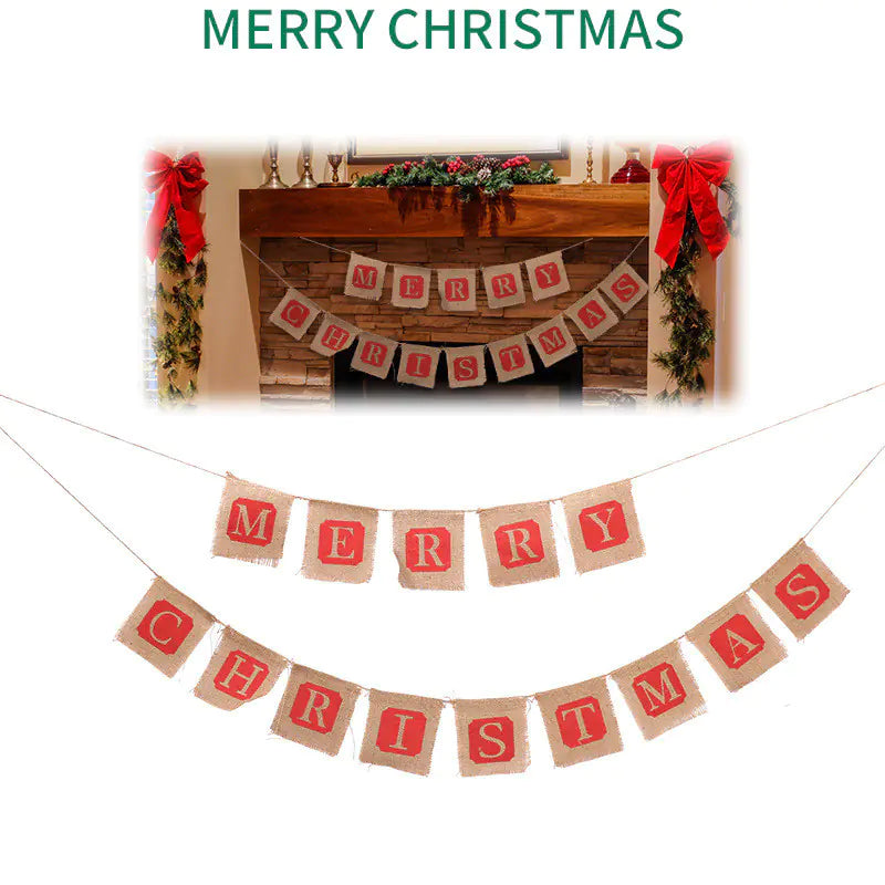 Merry Christmas Burlap Banner and Flag Decoration