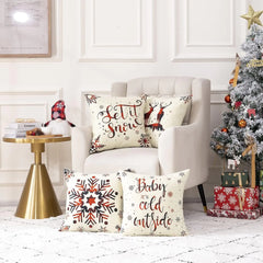 4 Pack Christmas Pillow Covers 18X18 Inch Linen Holiday Decorative Throw Pillow Covers